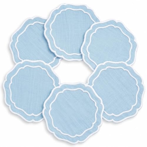 Linen Coasters for Drinks, Set of 6, 6 inch, Sky Blue - color: 1253 - Sky Blue, size: 6 inches