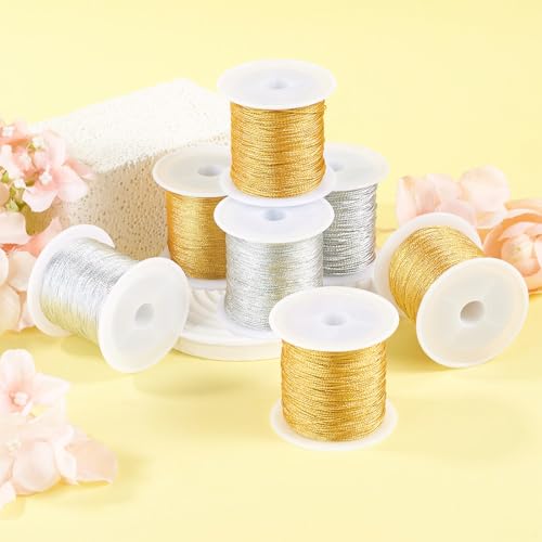 Craftdady 10 Rolls Gold Silver Color Metallic Threads 0.1mm 0.3mm 0.5mm 0.8mm 1mm Embroidery Sewing Cords Mixed Color 5 Sizes for Craft Making Embroidery and Decorative Sewing - color: Silver&Gold