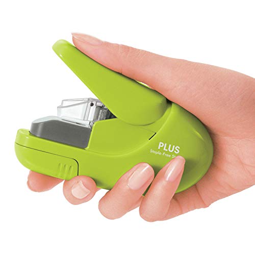 Plus Paper Clinch Compact Staple-Free Stapler, Heavy Duty, Green - color: Green