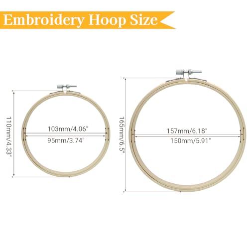 Biaungdo 2 Pcs Bamboo Embroidery Hoops 4 & 6 Inch, Wooden Cross Stitch Ring - size: 4 inch & 6 inch