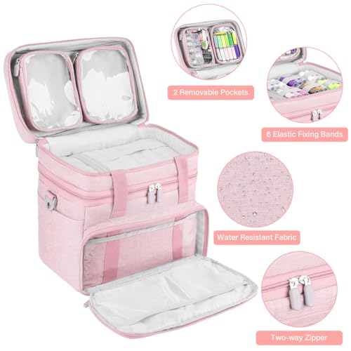 Double-Layer Sewing Organizer Bag with Detachable Pockets, Pink - color: Pink