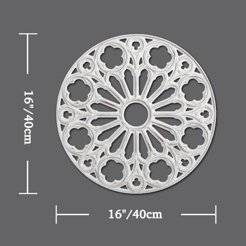XIAOAIKA Round Hand-Carved Wood Wall Art, Floral Geometric Design, 16 Inch - color: White-7