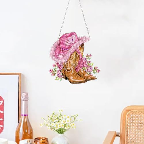 ZeeLionArt Hanging Diamonds Art kit for Adult,Pink Boots Pendant Diamonds Painting Art Kit,7.6x7.6inch Acrylic Diamonds Painting Board Kit Ornament, Special Crystal Diamond Hanging Ornament - color: DP02628