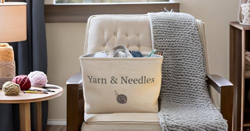 Yarn and Needles Large Tote basket for all your sewing and knitting storage needs. Keep all of your yarn and needles in one stylish tote basket with handles for easy lifting.