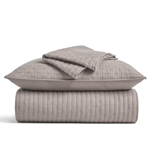 EVERGRACE 100% Cotton Cross Stitch 3-Piece Quilt Set, Queen, Taupe - color: Taupe, size: Full/Queen (92" X 96")