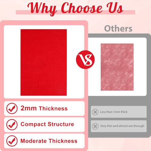 NEBURORA 12 Pcs 2mm Thick Stiff Felt Sheets for Crafts Sewing(Red) - color: Red