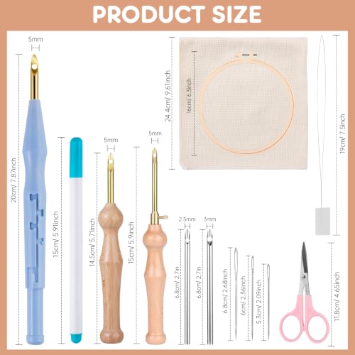 MSDADA 21PC Punch Needle Kit, Adjustable Punch Needle Tool, Wooden Handle Embroidery Pen Kits, Hoops, Cloth, Punch Needle Set Adults Beginner for DIY Craft, Perfect for Decoration and Gifts(Blue) - color: Blue
