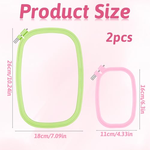 2PCS Square Embroidery Hoops, Rectangle Embroidery Frame Plastic Cross Stitch Hoop for Sewing Needlework Projects (2 Sizes, Green and Purple)