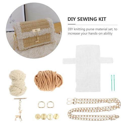 DOITOOL Purse DIY Sewing Kit with Deer Pendant - Handmade Braided Bag Material Set for Beginners Practical Crochet Purse Making Supplies 7.28X4.13X1.57 Inch - color: Khaki