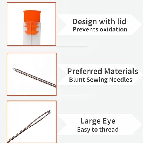 MovFlax Large Eye Blunt Sewing Needles, 15 Pcs Tapestry Darning Needle with Wooden Case and Storage Tube, Upholstery Needle Kits for Embroidery Knitting Weaving Stringing Crochet Project