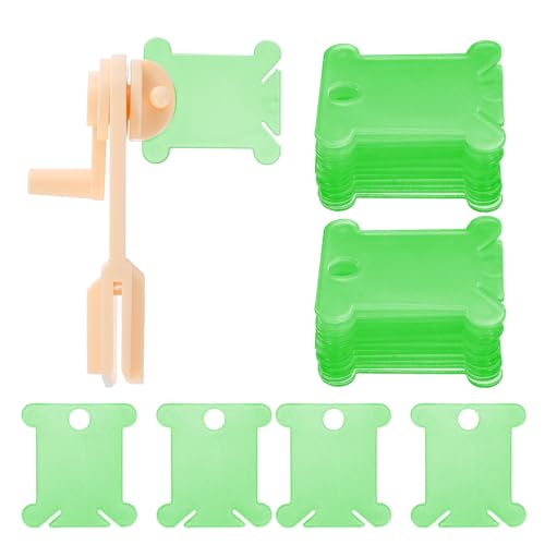 HARFINGTON 100pcs Embroidery Floss Bobbins with Bobbin Winder, Plastic Cross Stitch Thread Organizer Holder Cards Sewing Thread Sorting Tool Storage for Craft DIY Sewing, Light Green - color: Light Green