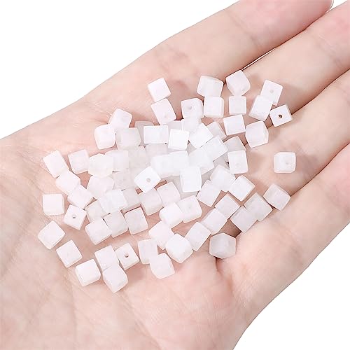 BEADIA Natural White Agate Square Stone Beads 4x4mm 85pcs Cube Loose Semi Gemstone Beads for Jewelry Making Design - color: White Agate