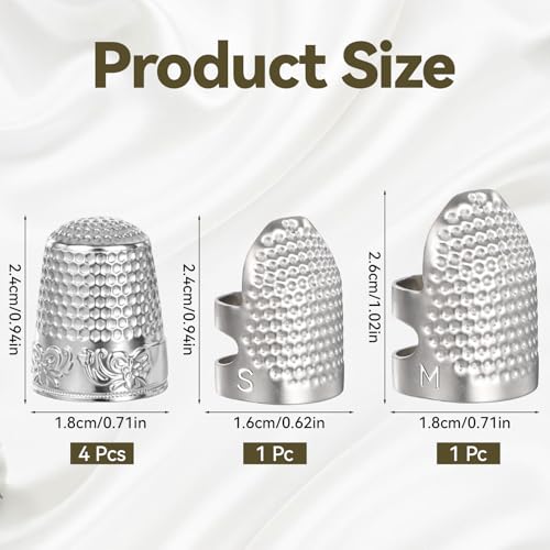 6PCS Sewing Thimble, Metal Finger Protector, Quilting Craft Accessories for Hand Sewing Knitting Needlework