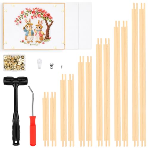 Needlepoint Stretcher Bars for Needlework, 12 Pcs Adjustable Multi-Size Wooden Frame Kit (8/10/11/12/14/16 Inch) with Hammer & Tack Remover for Embroidery, Cross Stitch, Canvas Splicing, DIY Craft Art