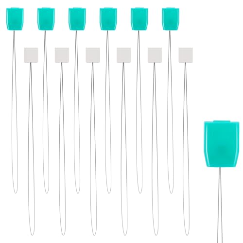 7.87 Inch Long Needle Threader Pulling Hook Tool 12 PCS Needle Threaders for Embroidery Floss Stitching Craft Tool Bead Tools for Punch Needles Cross Stitchs DIY Sewing Craft Works (Green and White)