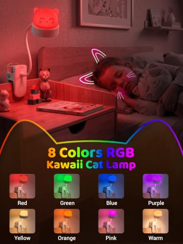 Cat Lamp,Dimmable RGB Clip on Light,Cute Desk Lamp Rechargeable Night Light