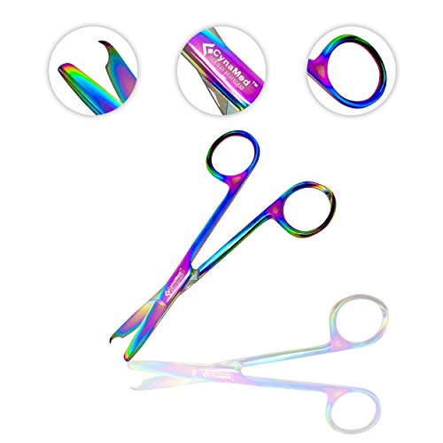 Cynamed Suture Stitch Scissors with Multicolor/Rainbow Titanium Coating - Premium Quality Instrument- Delicate Hook - Perfect for Suture Removal, First Aid, EMS Training and More (4.5 in. - Straight) - style: Straight Hook