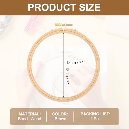 PATIKIL 7 Inch Beech Wood Embroidery Hoops, Circle Cross Stitch Hoop Frames Arc Side Embroidery Hoop Ring with Adjustment Brass Screw for Sewing, Needlework, DIY Craft Decoration - size: 7 Inch