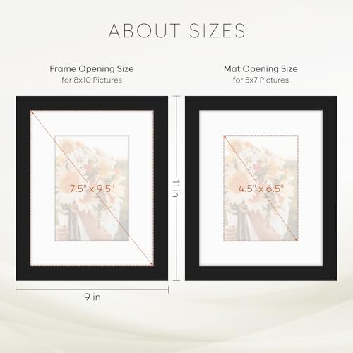 Golden State Art 8x10 Black Picture Frame Mat for 5x7 Real Glass - color: Black, size: 8x10
