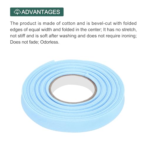 MECCANIXITY 1/2 Inch Double Fold Bias Tape Polyester Continuous Bulk Bias Tape for Sewing, Seaming Quilting Hemming Binding Crafts (Light Blue 6 Yards) - color: Light Blue, size: 1/2 Inch x 6 Yards