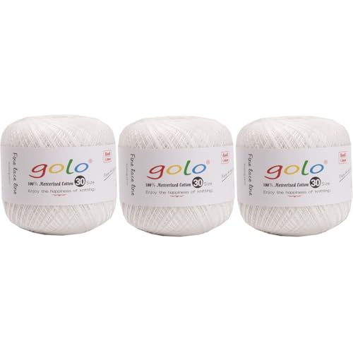 golo 3 Balls Crochet Thread Size 30 Embroidery Thread Yarn for Hand Kniting Yarn for Tatting 703 - color: 000-703 Pearl