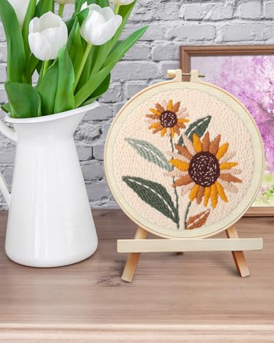 ERKOON Punch Needle Kit Beginners Adults, DIY Easy Flower Embroidery Set for Starter Art Craft, Needling Punching Project with Patterns, Tools, Yarns, Hoop, Instruction (Sunflowers) - color: Sunflowers