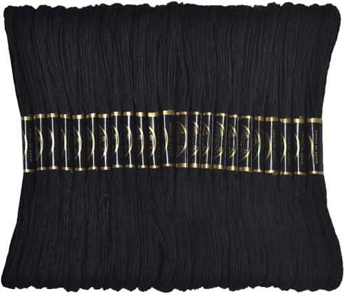 Embroidery Floss - Cross Stitch Threads - Friendship Bracelets Floss - Crafts Floss 24 Skeins Per Pack and Free Set of 2Embroidery Needles and 1Needle Threader（Black） - color: 24 black, size: 24skeins