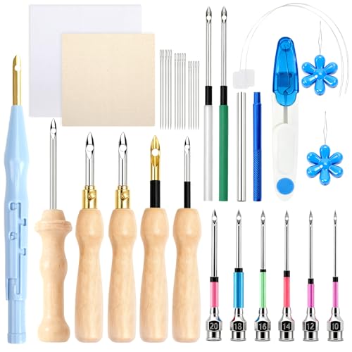 AUGSUN 39Pcs Punch Needle Embroidery Kit Fabric Craft Supplies for DIY Gift