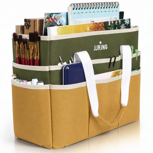 JJRING Craft Organizer Tote Bag Large Art Storage Caddy Dark Green&Brown - color: Dark Green&Brown, size: Large