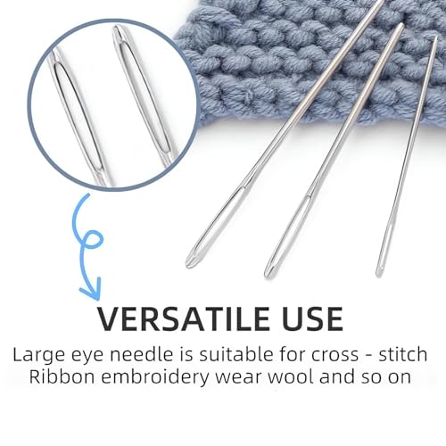 MovFlax Large Eye Blunt Sewing Needles, 15 Pcs Tapestry Darning Needle with Wooden Case and Storage Tube, Upholstery Needle Kits for Embroidery Knitting Weaving Stringing Crochet Project