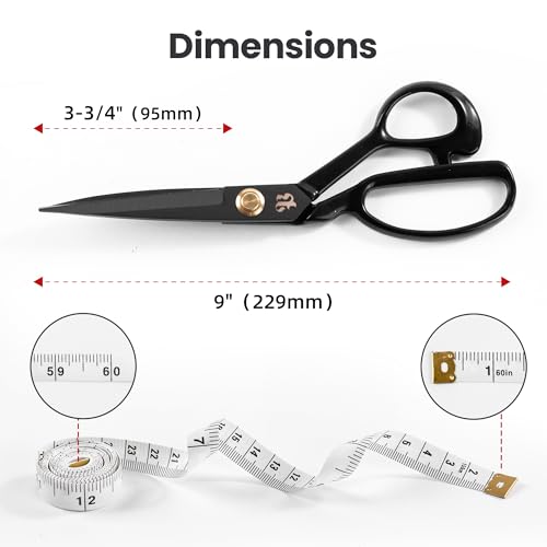 Professional Tailor Scissors 9 Inch for Cutting Fabric Heavy Duty Scissors for Leather Cutting Industrial Sharp Sewing Shears for Home Office Artists Dressmakers - size: 9 inch