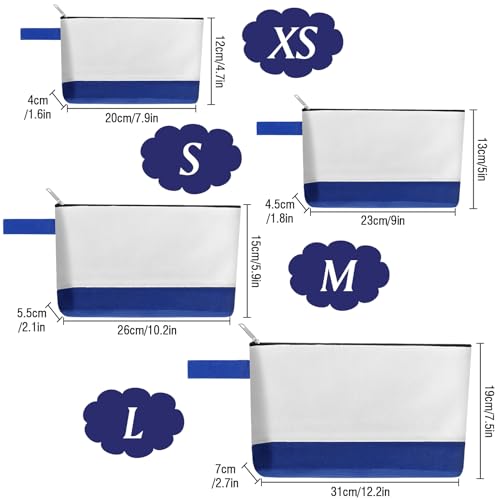 10 Pieces Cotton Canvas Makeup Bag with Bottom and Strap, Multi-Purpose Cosmetic Bag with Zipper Travel Toiletry Pouch, Blank DIY Craft Bag (White&Blue, XS) - color: White&Blue, size: XS
