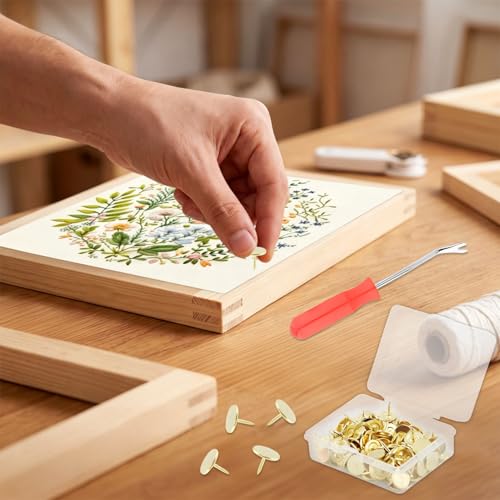 24 Pcs Stretcher Bars for Needlework, 6 Sizes(6/8/10/12/14/16Inch) Wooden Canvas Stretcher Bars with 100 Tacks, Remover, Wooden Stretcher Bars for Canvas