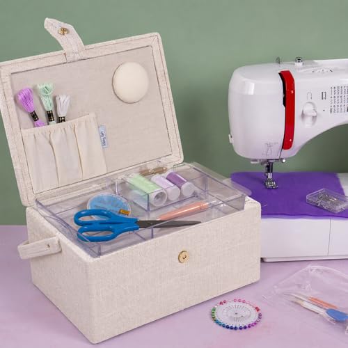 Hobby Gift Medium Sewing Box Organiser - color: Embroidered Eucalyptus
