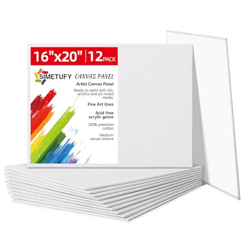 Simetufy 12 Pack 16x20 Inch Flat Canvas Panels Large Painting Boards - size: 16"x20"