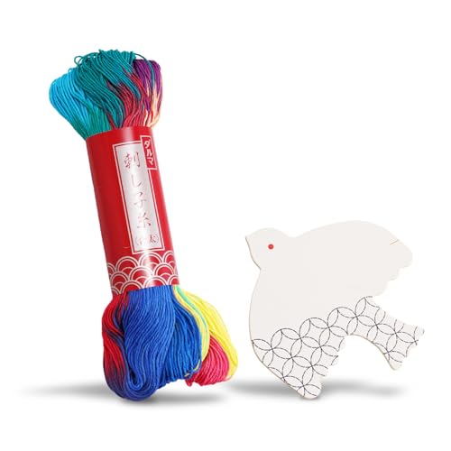 Daruma Sashiko Thread Large Skein, 109 Yards Cotton Japanese Embroidery Thread, Fine or Medium-Weight, with Decorative Thread Card (Medium-Weight, Rainbow) - color: Rainbow, style: Medium-Weight