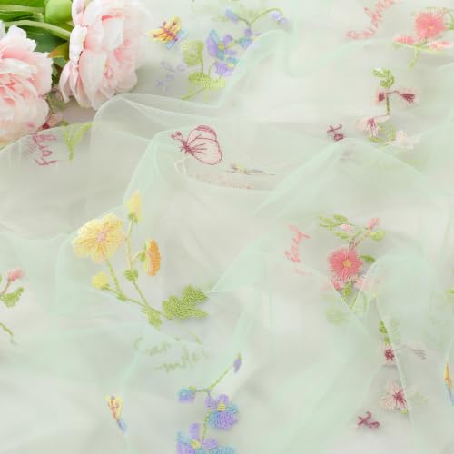 Floral Wildflower Tablecloth 60x120 Inches Sheer Sage Green Tulle Fabric - color: Sage Green, size: 60"x120", 1 Pc
