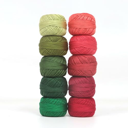 Size 8 Double Mercerized Egyptian Long Staple Cotton Pearl Thread 10 Grams (87 Yards)/Ball Crochet Thread 10 Colors per Box for Crochet Hardanger Cross Stitch Hand Embroidery (Set G) - color: Set G