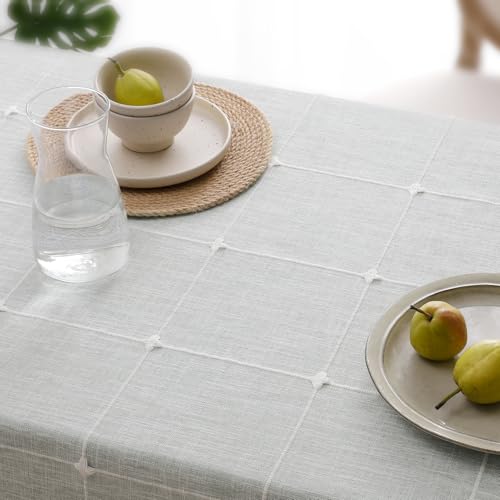 Softalker Outdoor Linen Square Tablecloth with Tassel, 55 x 55 Inch - color: Grey Plaids, size: 55" x 55" (Square)