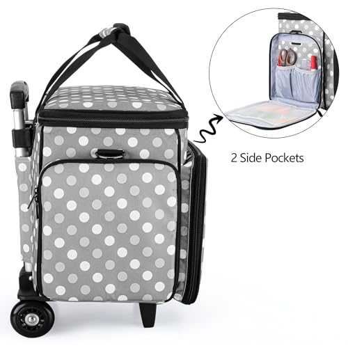 LUXJA Sewing Machine Case with Detachable Dolly, Gray Dots - color: Gray Dots, style: Sewing Machine Trolley