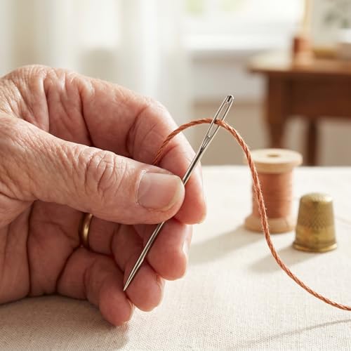 35 PCS Stainless Steel Sewing Needles Set, Large Eye Sharp Hand Sewing Needles in 7 Sizes, Leather Sewing Needles with 2 Needle Threaders and Metal Storage Case for Sewing, Craft and Embroidery