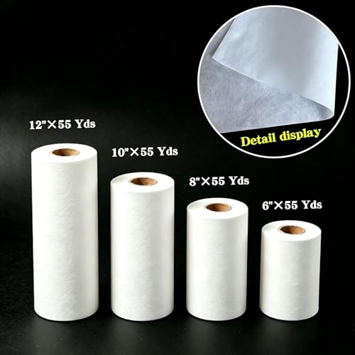 Tear Away Cutaway Embroidery Stabilizer Backing，Cuttable Stabilizer for Embroidery Machines, White, Multiple Sizes 6" 8" 10" 12" x 55 Yds - color: 8''×55yd roll