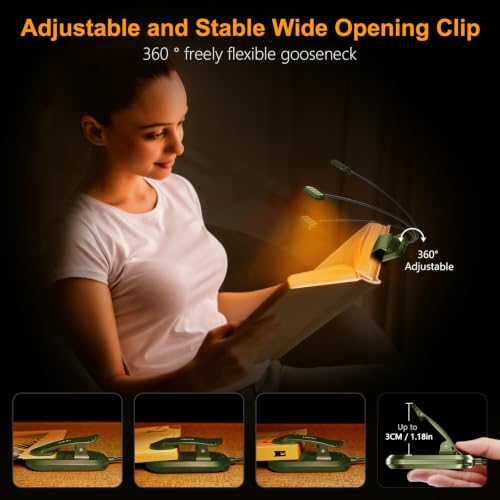 Gritin Rechargeable Book Light for Reading in Bed with 19 LED - color: Deep Green