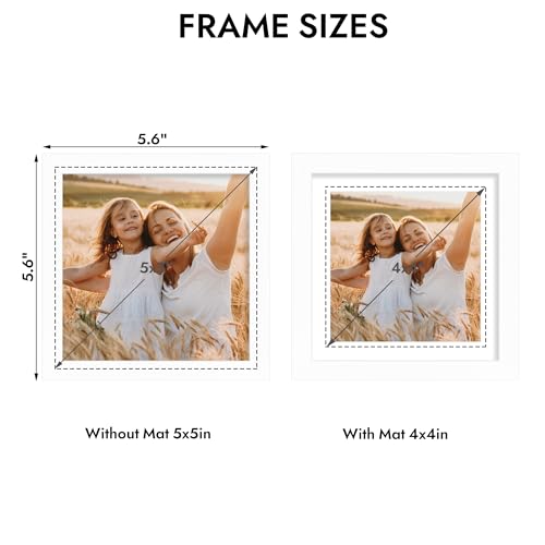 Hongkee 5x5 Picture Frame, 5 x 5 Solid Wood Frame with Real Glass, 1 Pack - color: White, size: 5 x 5