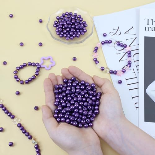 DUQGUHO Purple Pearl Beads for Crafts 6mm Plastic Pearl Beads with Hole - color: Purple, size: 6mm