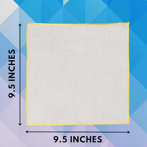 Natural Linen Pocket Squares, Embroidered Contrast Border 3 pcs, Off white - color: A5 (3-pack)