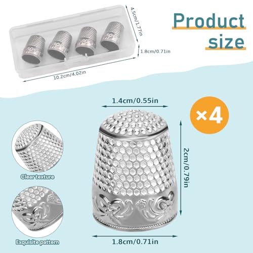ZMAAGG Thimbles for Hand Sewing, Sewing Thimble, 4 PCS Metal Thimble