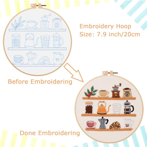 Nuberlic Coffee Bar Embroidery Kit for Beginners - color: coffee