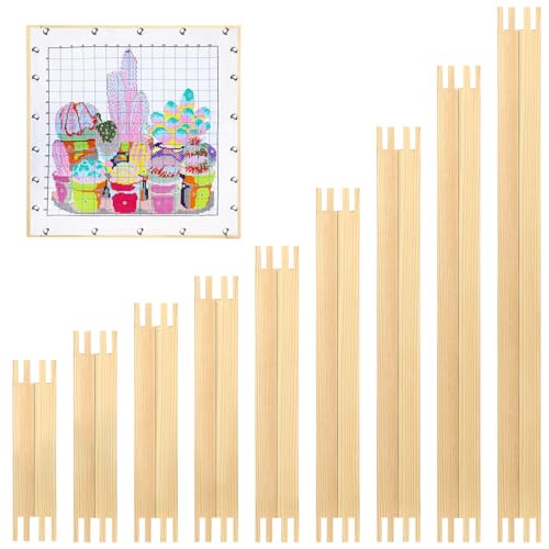Briwooody 18 Sets 9 Sizes Needlepoint Stretcher Bars Needlepoint Frame Wooden Canvas Stretcher Bars for Embroidery Stitch Frame Accessories Bundle Crafts(Natural) - color: Natural