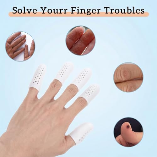 16 Pcs Silicone Finger Sleeve Gel Finger Cot with Air Holes Breathable Fingers Picking Prevention Anti Nail Protectors for Fingers Tips Toe Sleeves Protector for Wound Cracking - color: White
